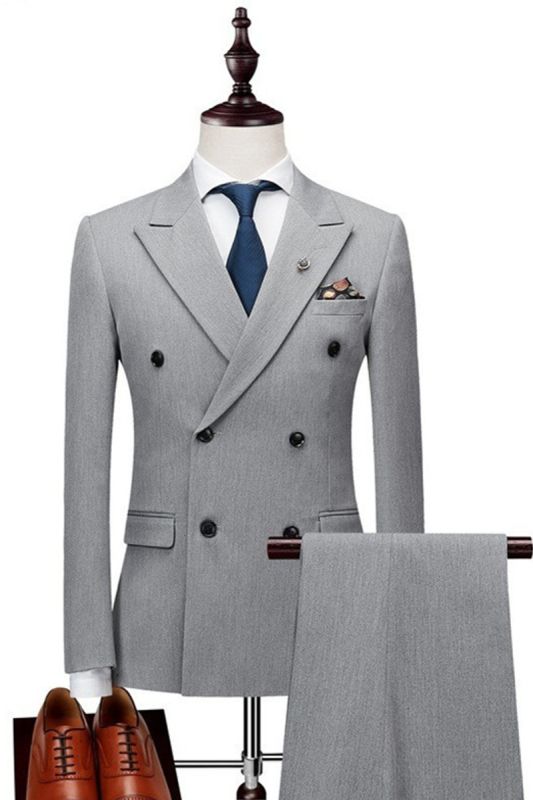 Nasir Silver Double Breasted Point Lapel Slim Fit Mens Suit