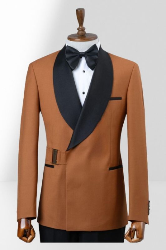 Stylish Brown Shawl Collar Two Piece Prom Suit｜With Adjustable Metal Buttons