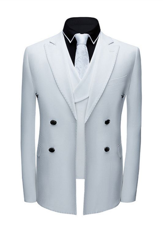 Jonathon Fashion White Notched Lapel Double Breasted Formal Men Suit