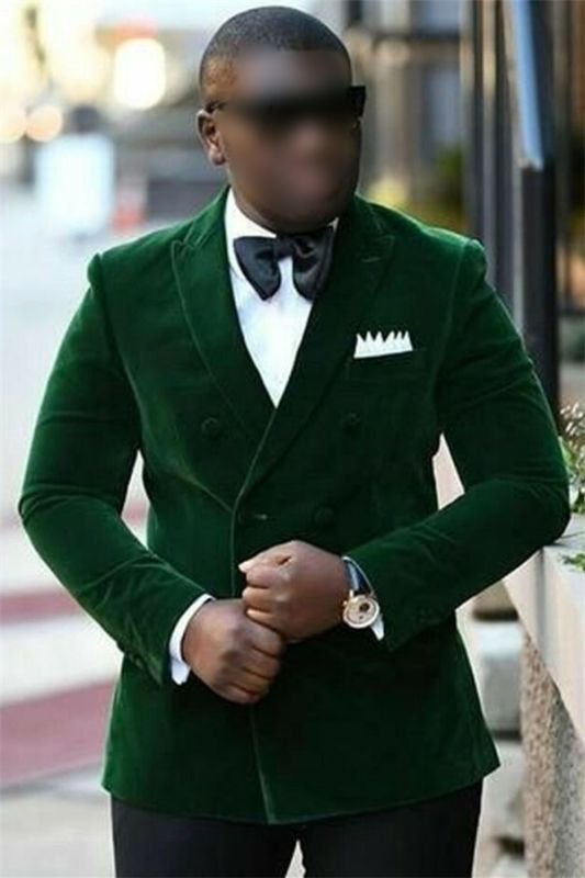 Dark Green Velvet Mens Suit | Mens Double Breasted Point Lapel Prom Suit