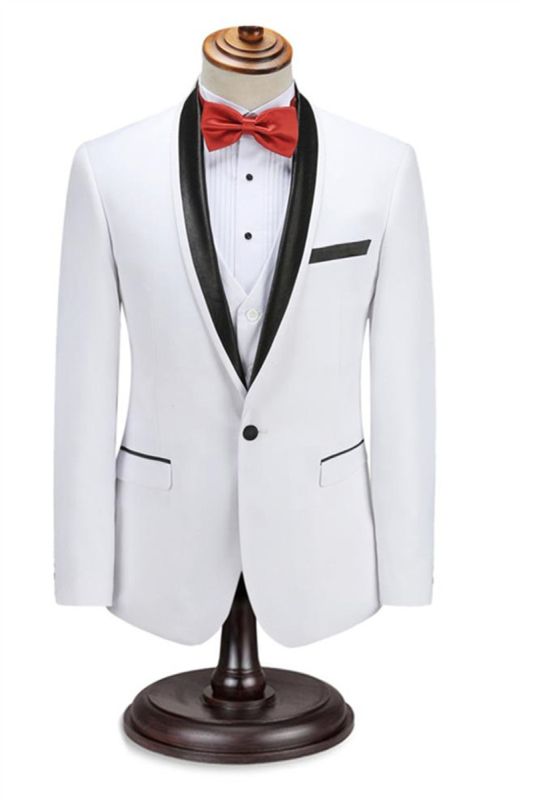Elegant Mens Two Piece Groom Suit | Slim Shawl White Tuxedo