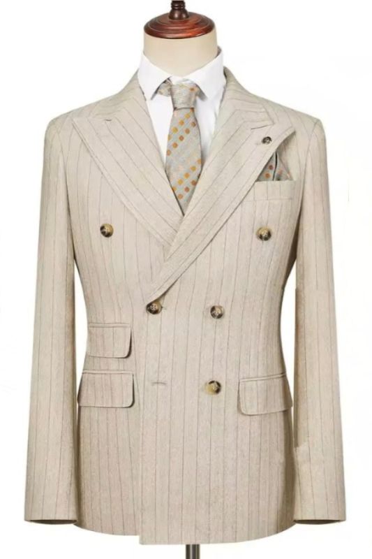 Brady Champagne Pinstripe Slim Double Breasted Two Business Suit