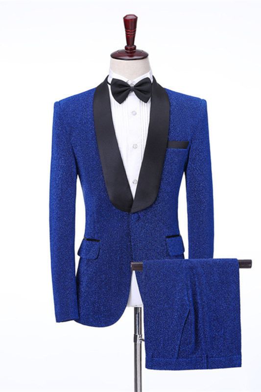 Kameron Royal Blue Shawl Lapel Shiny Slim Fit Wedding Men Suit