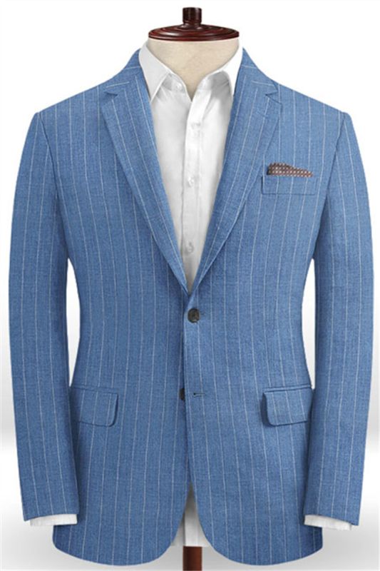 Ocean Blue Striped Prom Tuxedo | Two-Piece Linen Mens Suit