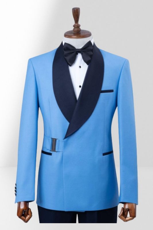 Daily Custom Blue Shawl Collar Adjustable Button Two Piece Wedding Suit | Ball Suit