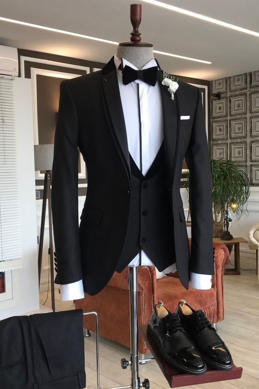 Henry Heritage 3 Piece Black Notched Lapel Mens Formal Business Suit