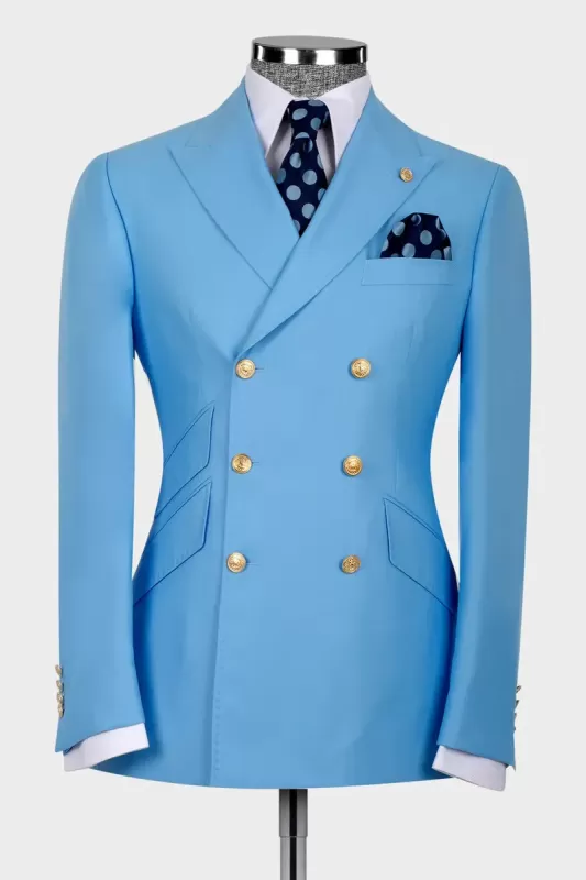 Chic Blue Double Breasted Men Suits | Men Two Piece Suit