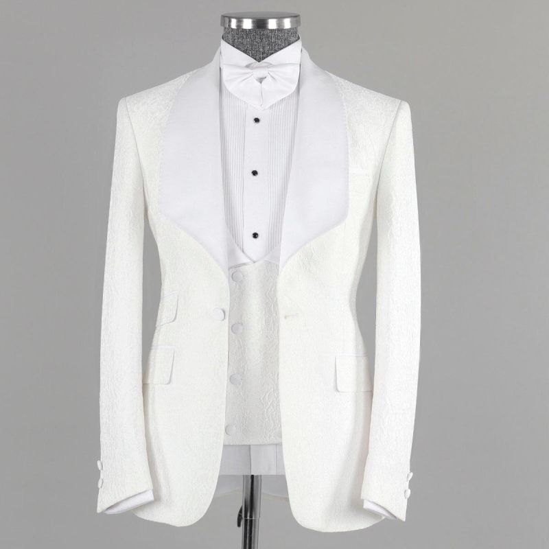 White Jacquard 3-Piece Wedding Suits with Special Lapel - Hot Sale by Christian