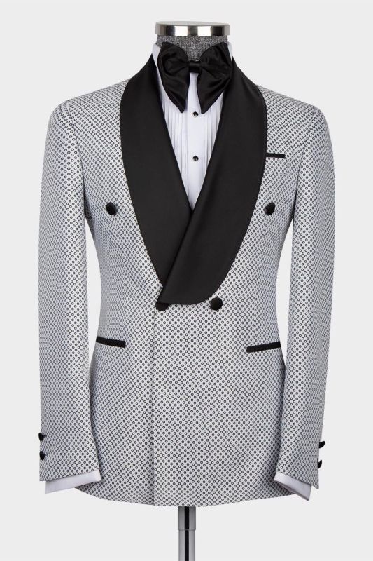 New White Double-breasted Slim Fit Shawl Lapel Men Suit