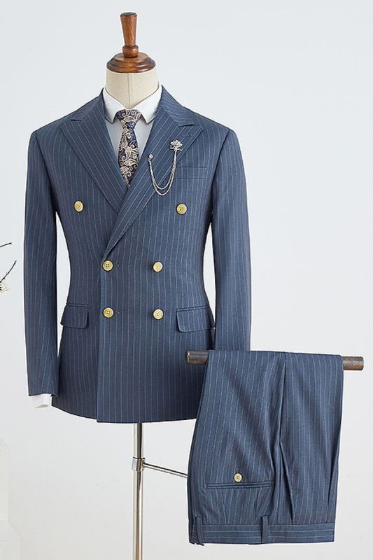 Berton Sleek Navy Striped Double-Breasted Slim Fit Suit