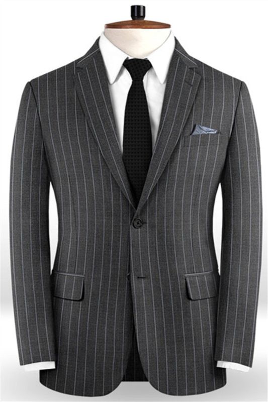 New Smoke Grey Mens Business Suit | Modern Striped Notch Lapel Tuxedo Online