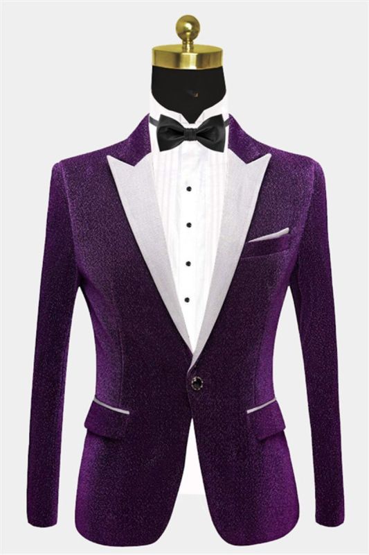 Sparkling Purple Sequin Blazer Online | Peak Lapel Glitter Prom Men Suit