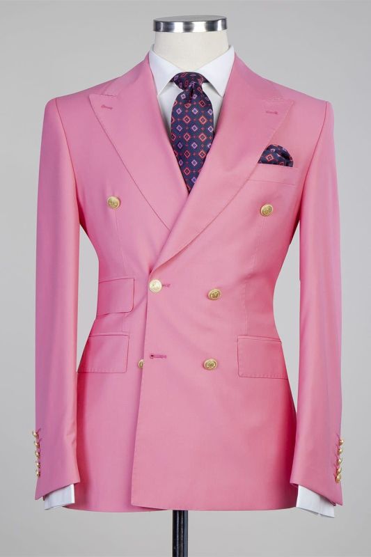 Donald Pink Fashionable Double Breasted Point Collar Men Suits