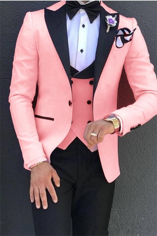 Elegant Pink Tuxedo Prom Suits 3 Pieces | Fashion Peak Lapel Men Suits Online
