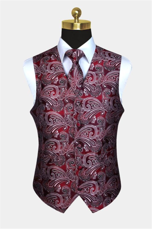 Gorgeous Burgundy Paisley Prom Tuxedo Vest