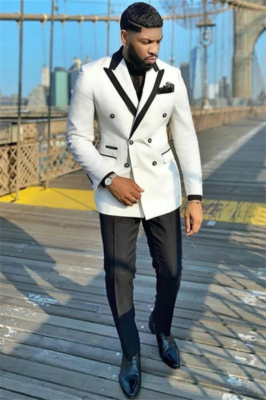 White Double Breasted Point Lapel Fashion Wedding Suit