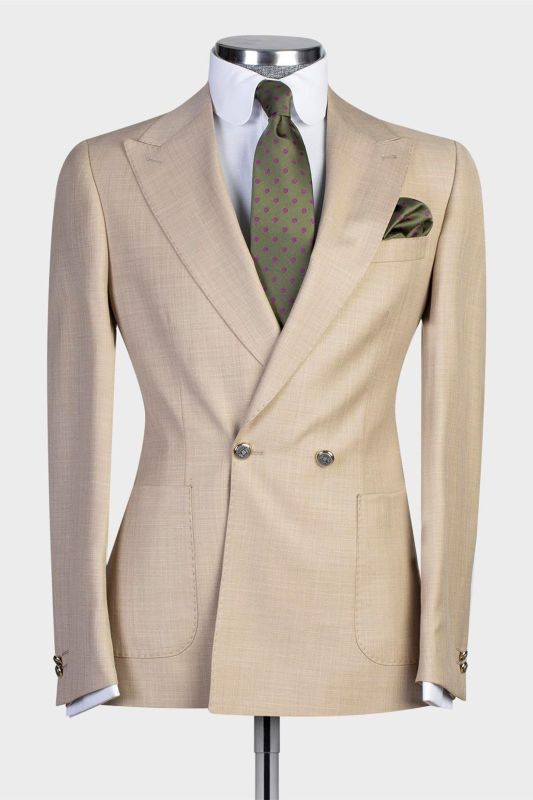 Champagne Peaked Lapel Double Breasted Fashion Prom Men Suits