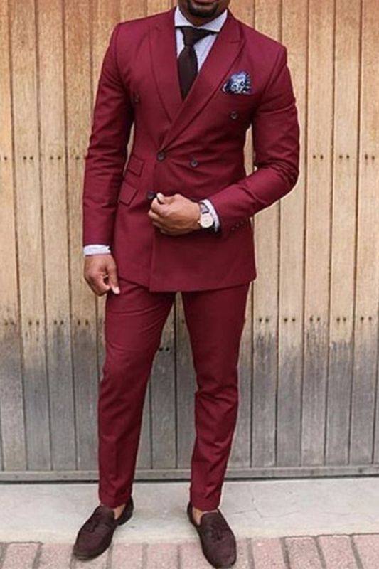 Fashion Red Double Breasted Point Lapel Men Blazer
