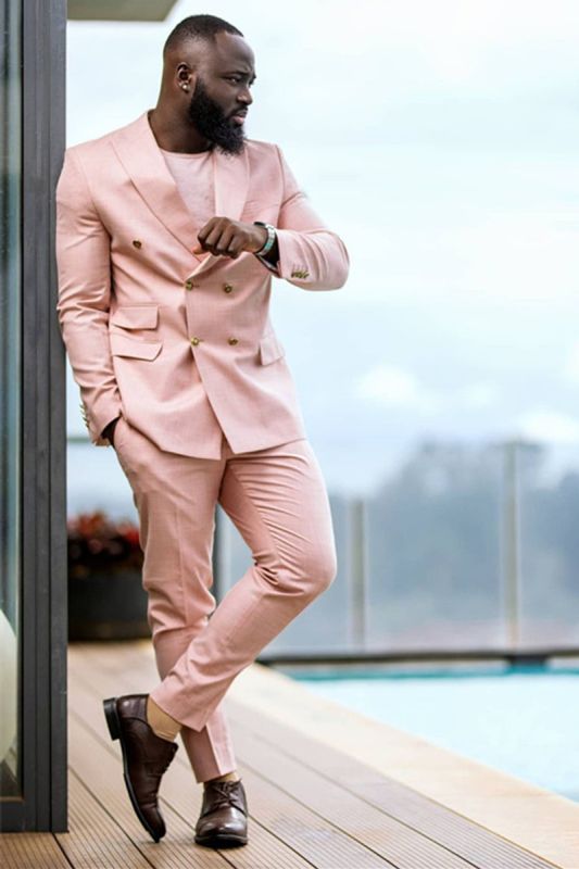 Daniel Chic Double Breasted Point Lapel Pink Men Prom Suit