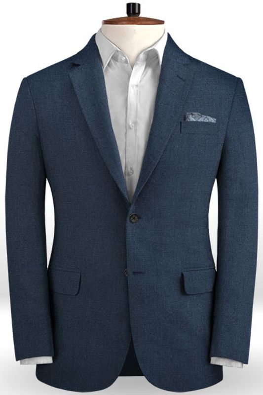 Dark Blue Linen Beach Wedding Suit |  Men Suit Set Of 2