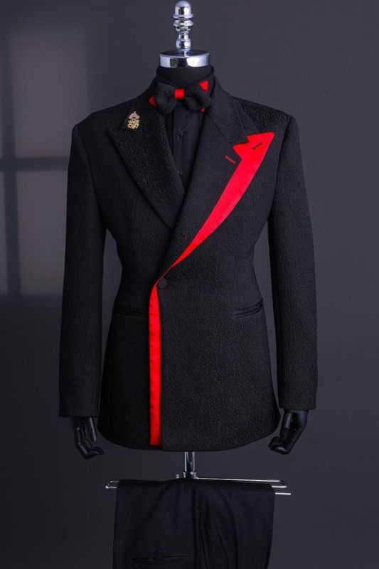 Brady Black Peaked Lapel Slim Fit Two Piece Prom Suit | Red Decoration