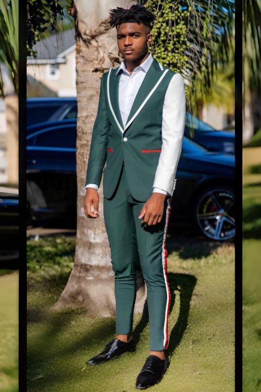 New Special Dark Green One Button Peaked Lapel Prom Suits