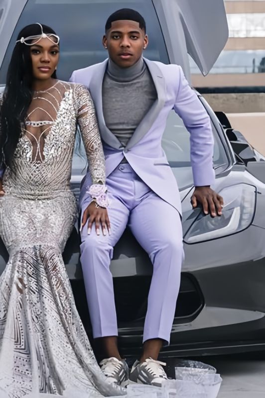 Gd Classical Lavender One Button Shawl Lapel Two Pieces Prom Suits