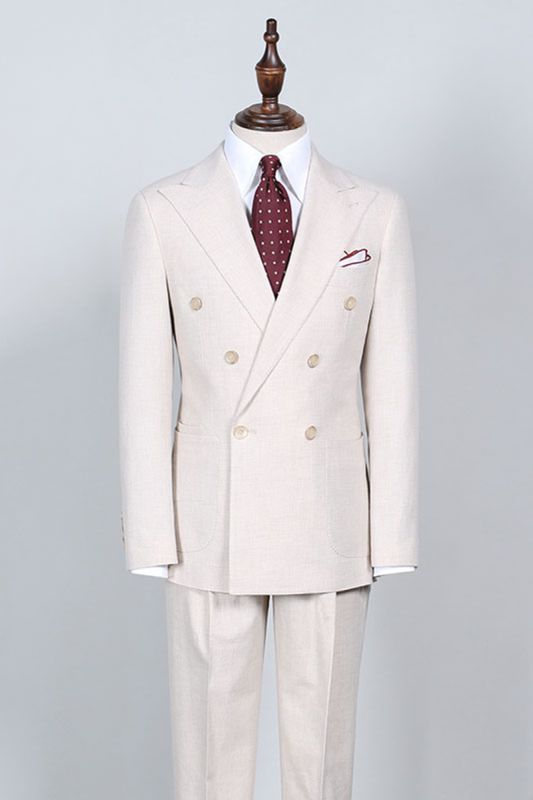 Milo Simple White Point Lapel Double Breasted Custom Business Suit