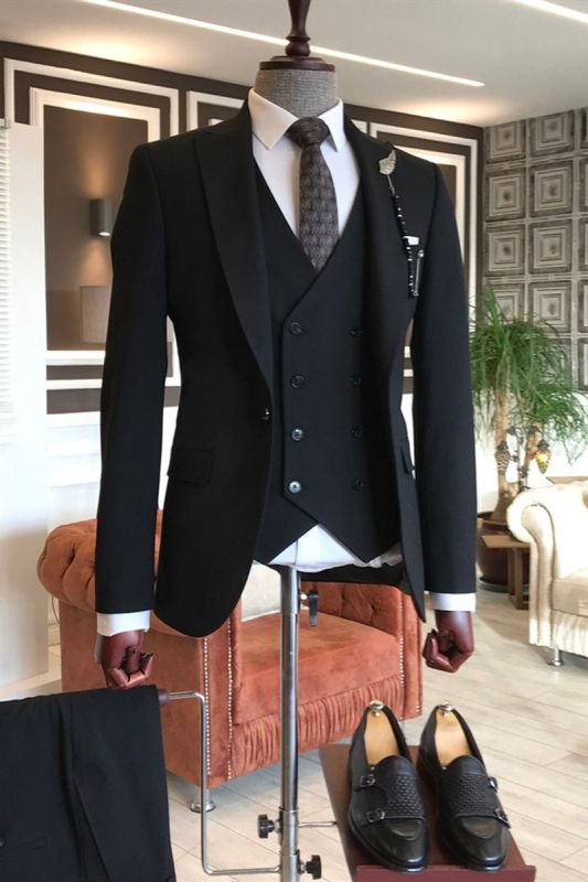 Traditional black dot lapel new slim men three-piece suits