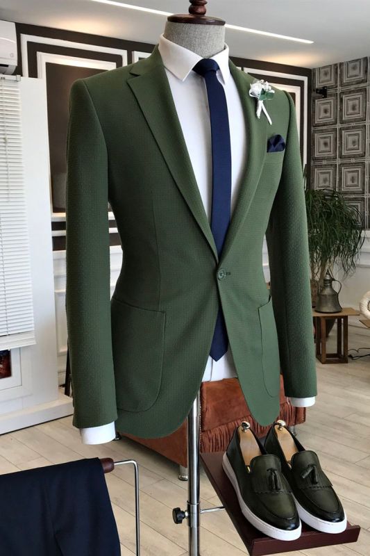 Otto Hunter Dark Green Notched Lapel Tie Button Prom Men Suit