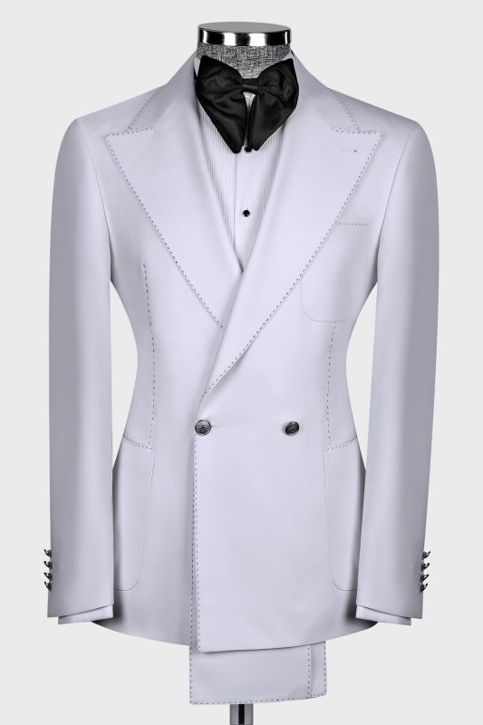 Brady Pure White Peak Lapel Double Breasted Black Seam Mens Two Pieces Suit
