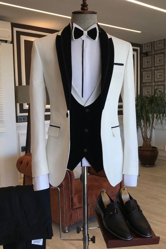 Hardy Black and White Shawl Lapel Slim Fit Wedding Tuxedo