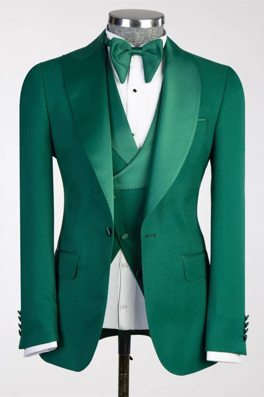 Brady Emerald Green Shawl Collar Wedding Three Piece Suit