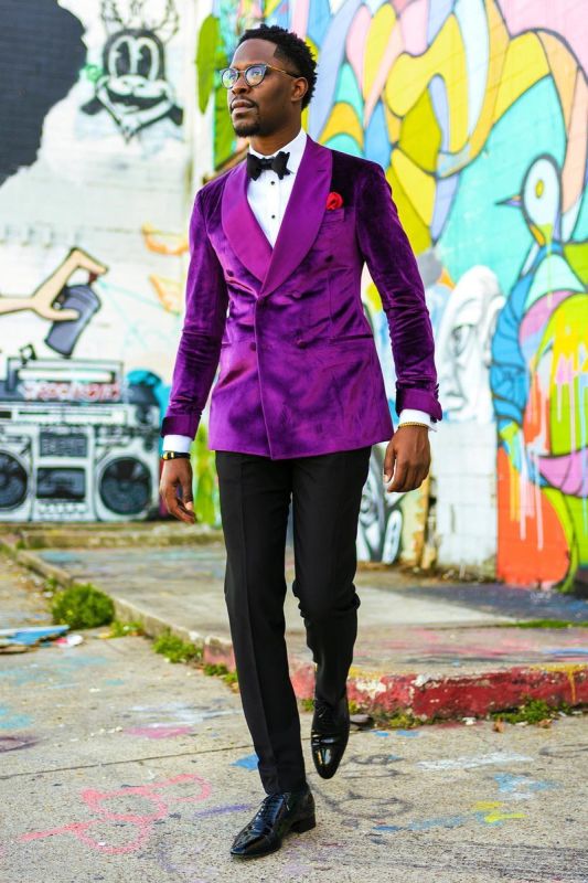 Brady Fashion Purple Shawl Collar Double Breasted Men's Two Piece Prom Suit