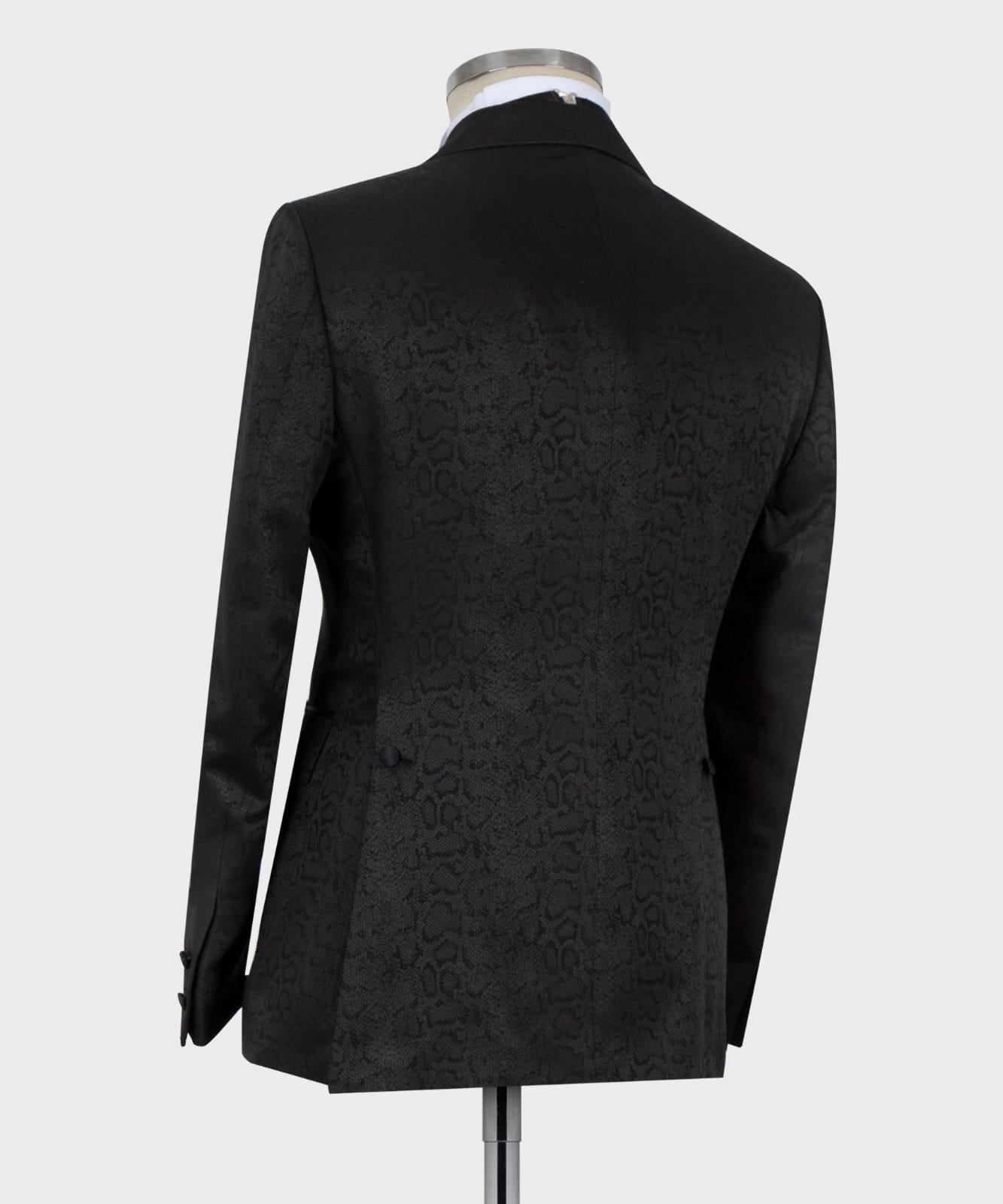 Black Jacquard Point Collar Double-Breasted Suit