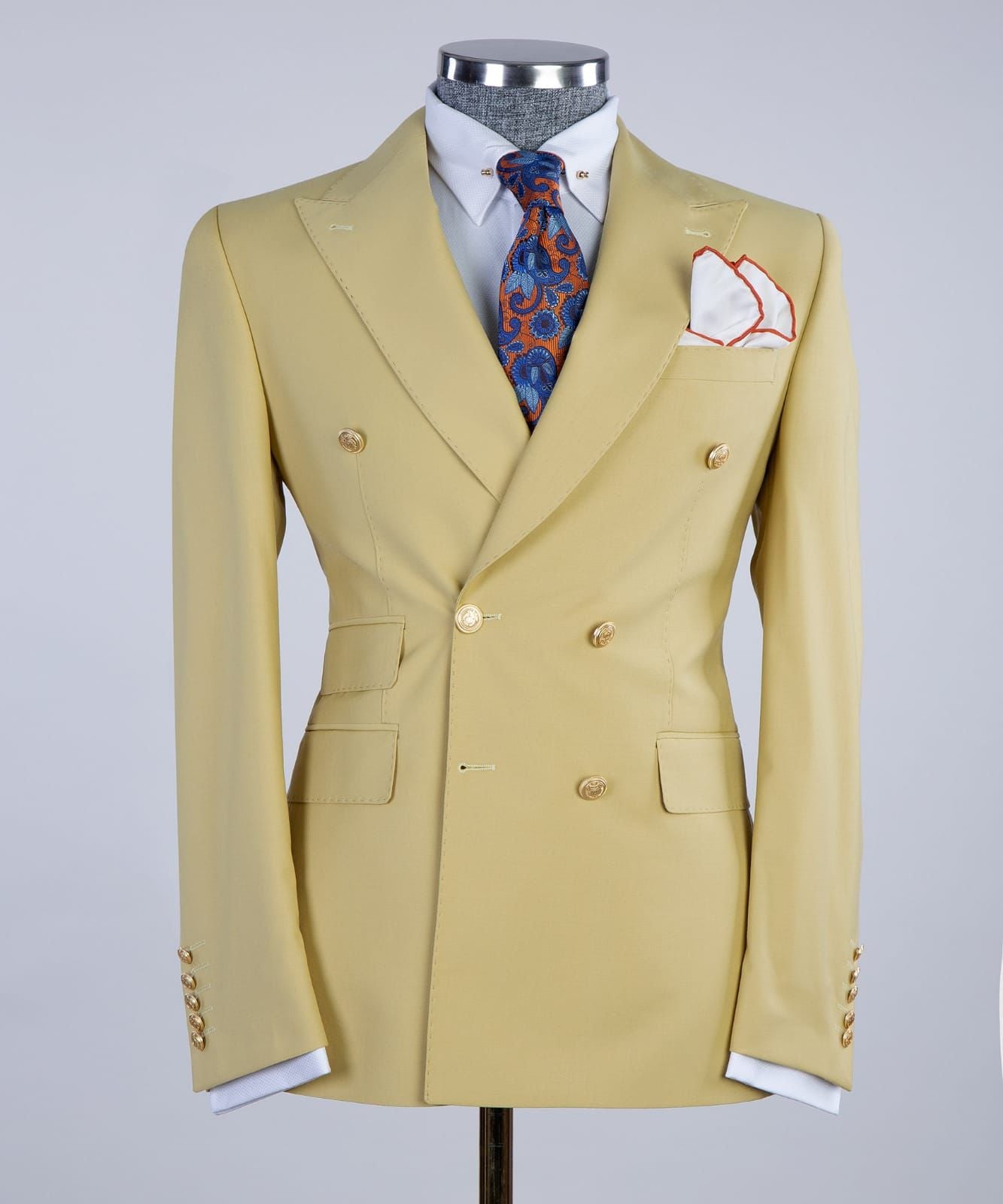 Shiny Yellow Double-Breasted Point Collar Ball Suit