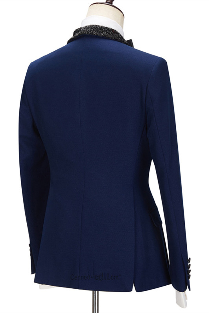 Jermaine Dark Navy Custom Slim Fit Men Black Lapel Suit