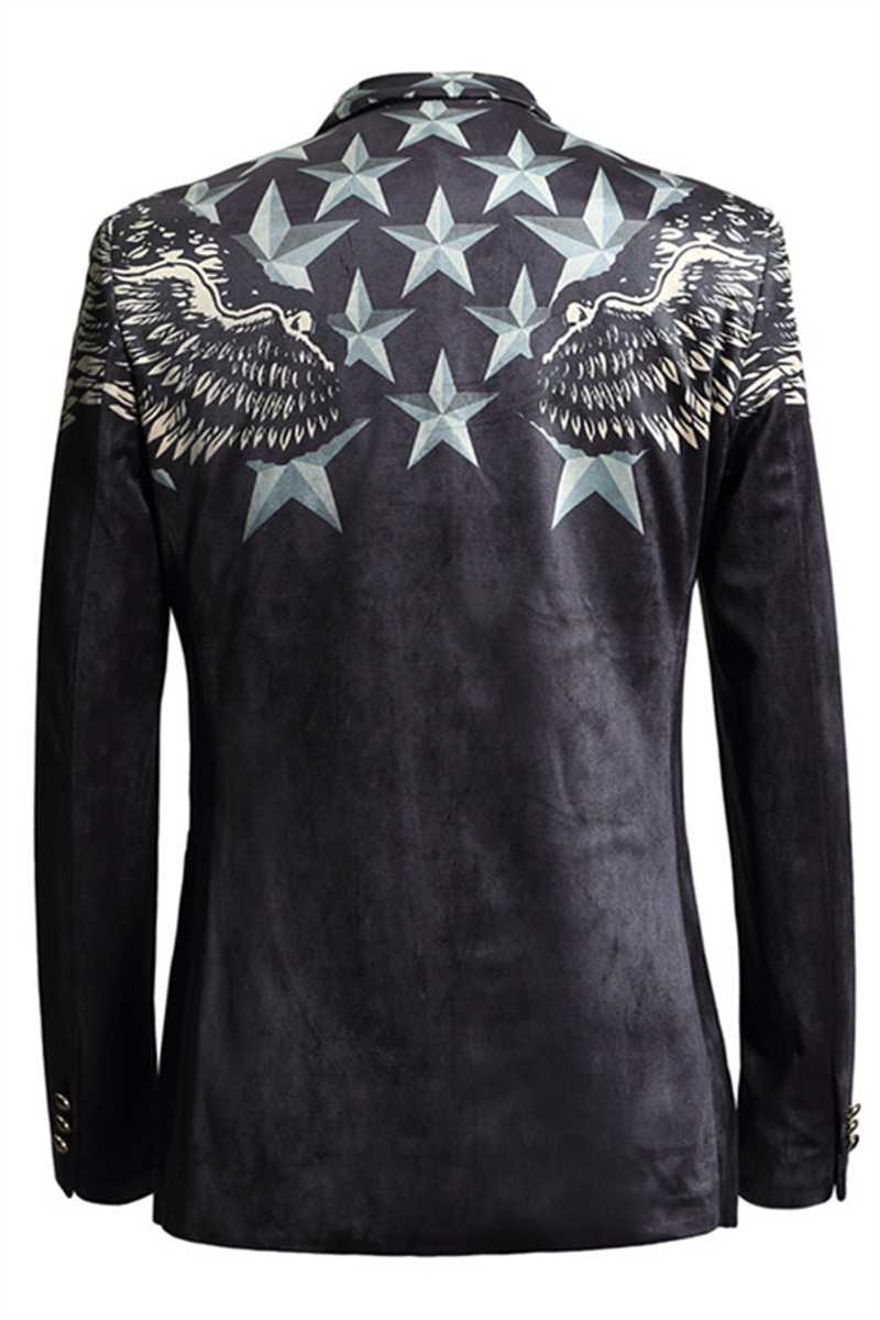 Jason Black Pleuche Star Print Stylish Slim Fit Blazer