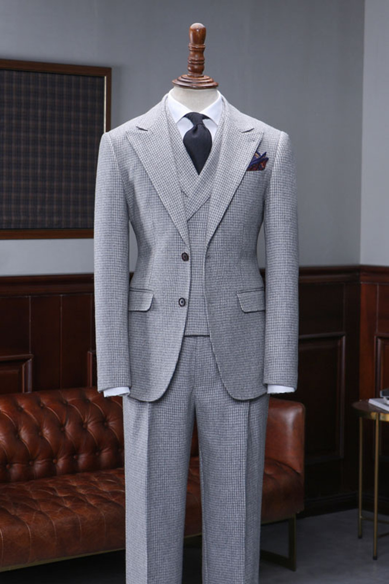 Addison Regular Grey Check Point Lapel Two Button Business Suit