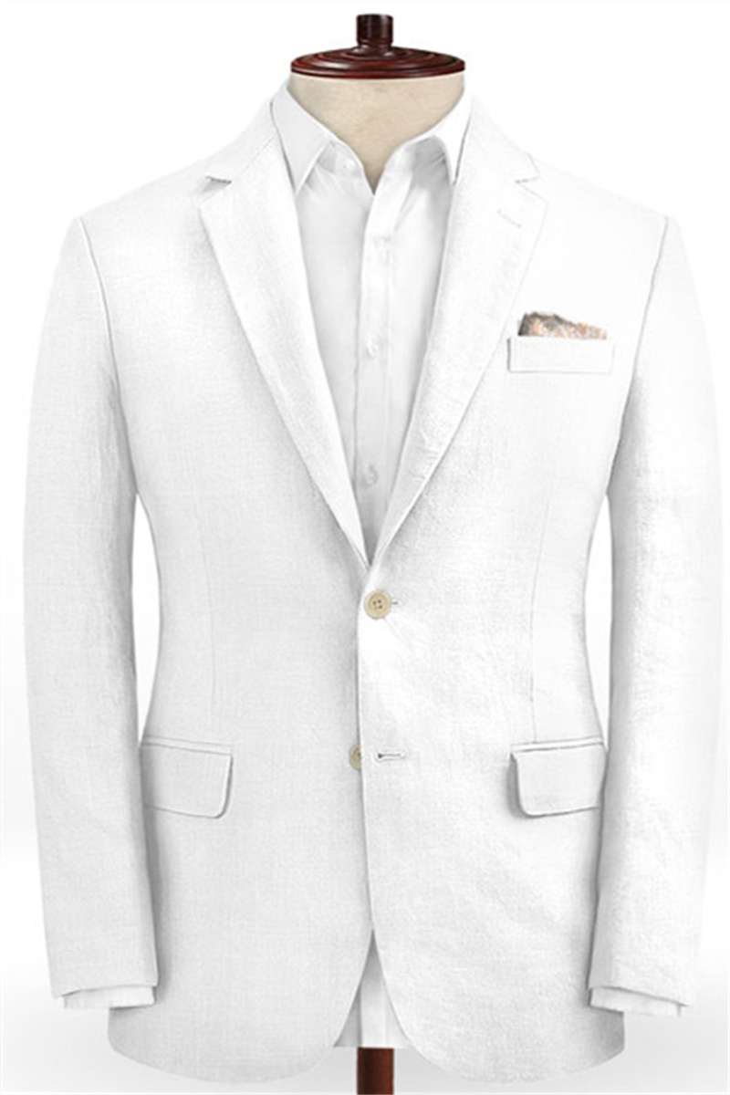 Summer White Two-Piece Linen Suit Custom Slim Fit Groom Ball Wedding Suit