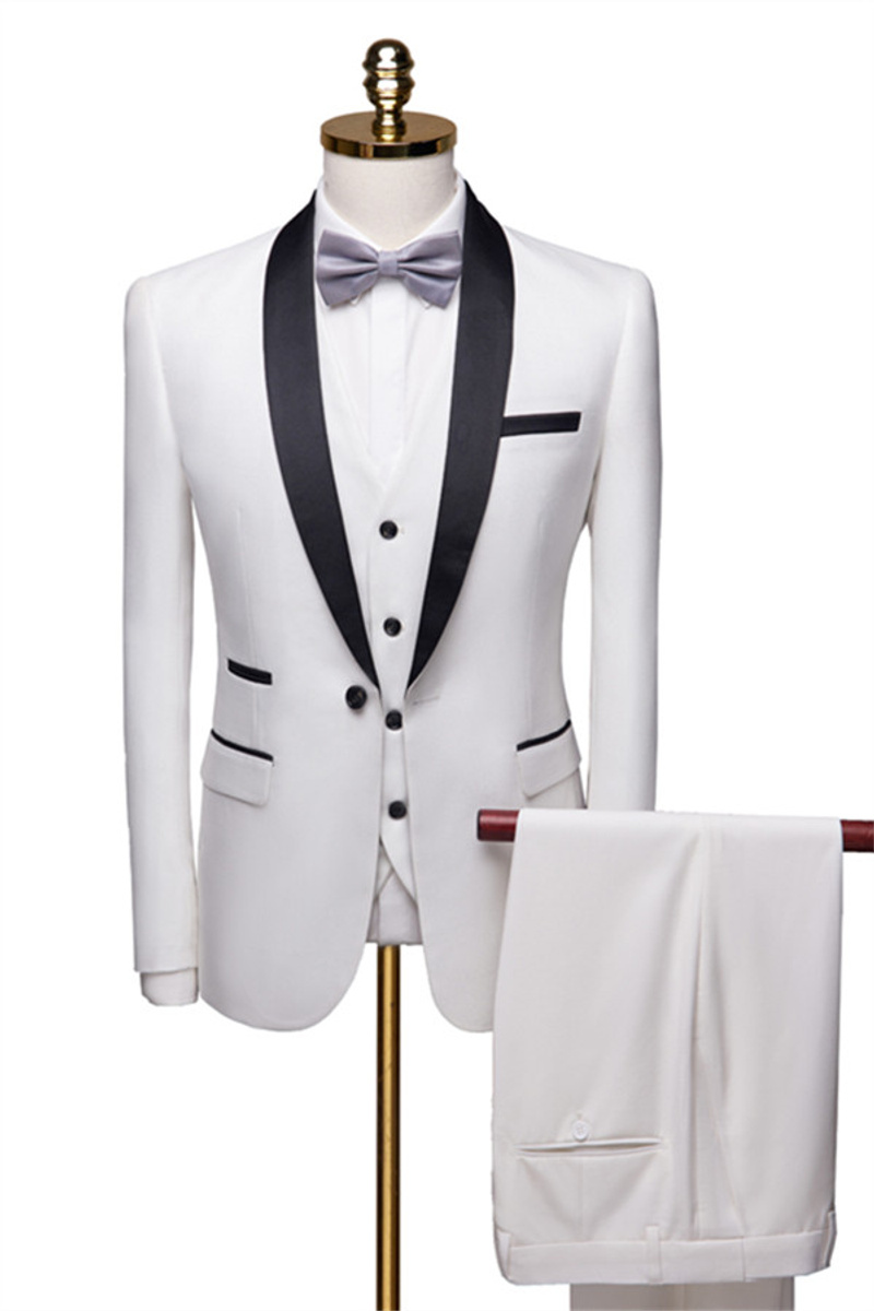 Fashion White Shawl Lapel Suit Casual Slim Prom Groom Business Tuxedo