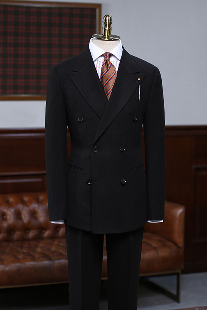 Allen Formal All Black Point Lapel Double Breasted Custom Business Suit