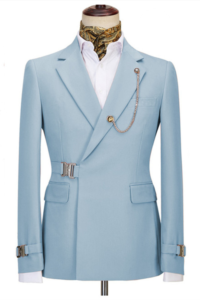 Bernie Fashion Sky Blue Notched Lapel Two-Piece Business Men Suit