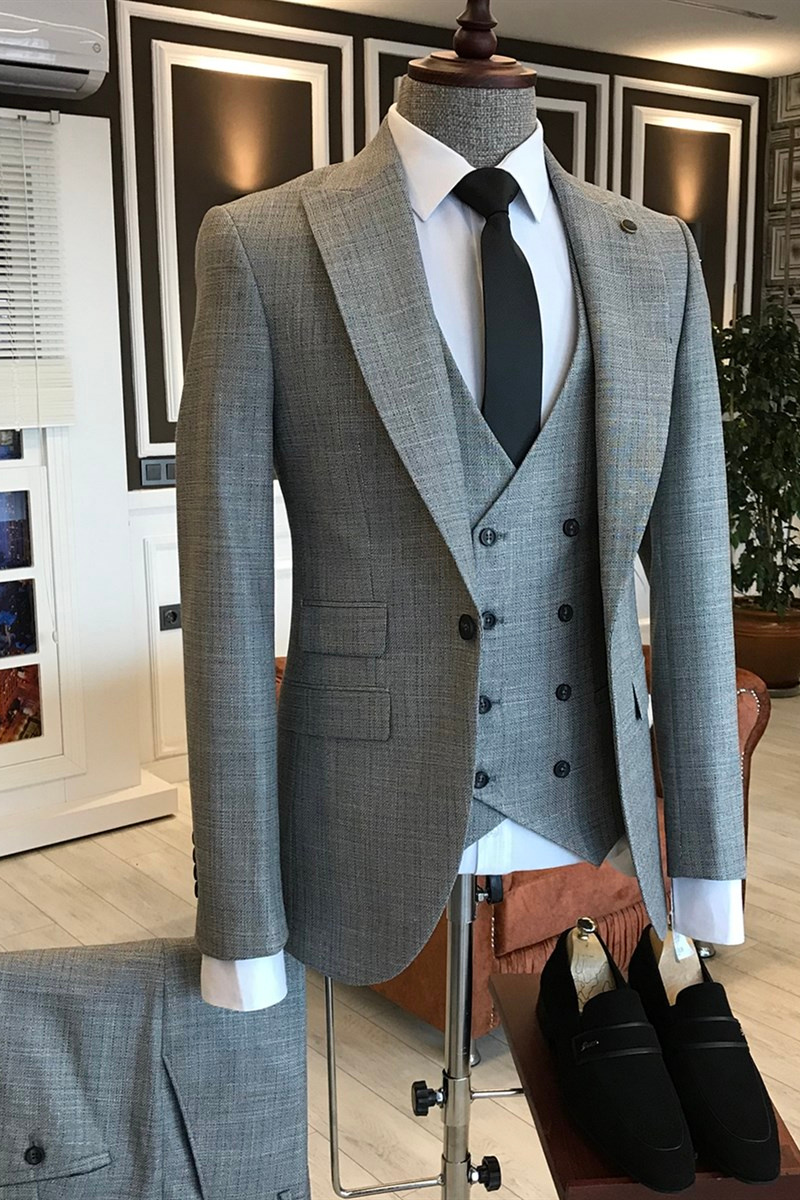 Nick Grey Plaid Lapel One-Button Slim Fit Suit