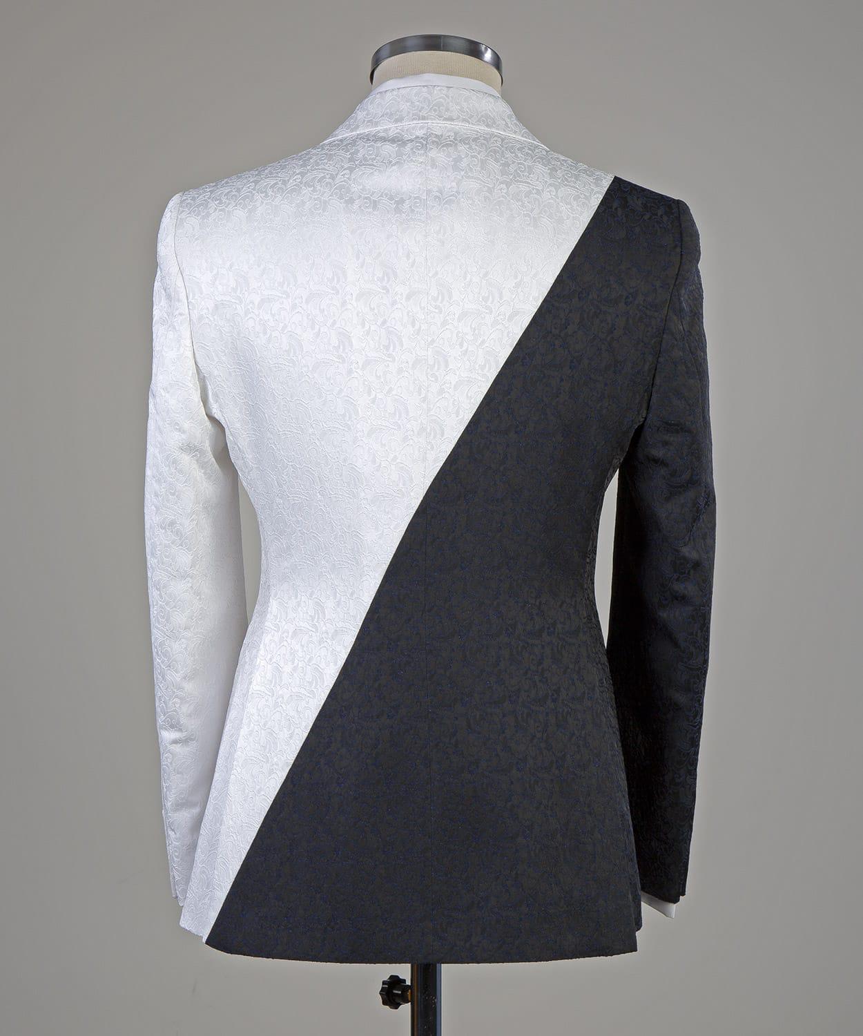 Modern Black And White Double-breasted Pointed Collar Slim-fit Men Suit