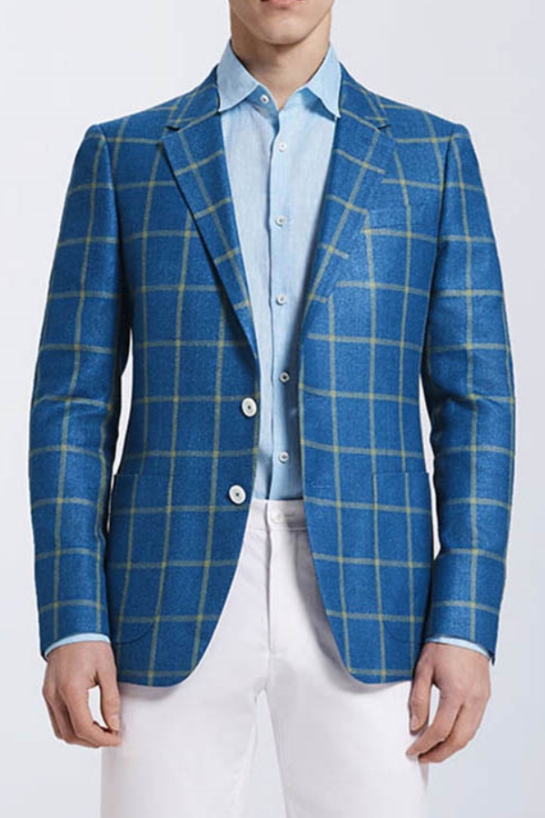 Trendy Blend Plaid Casual Blue Blazer For Prom