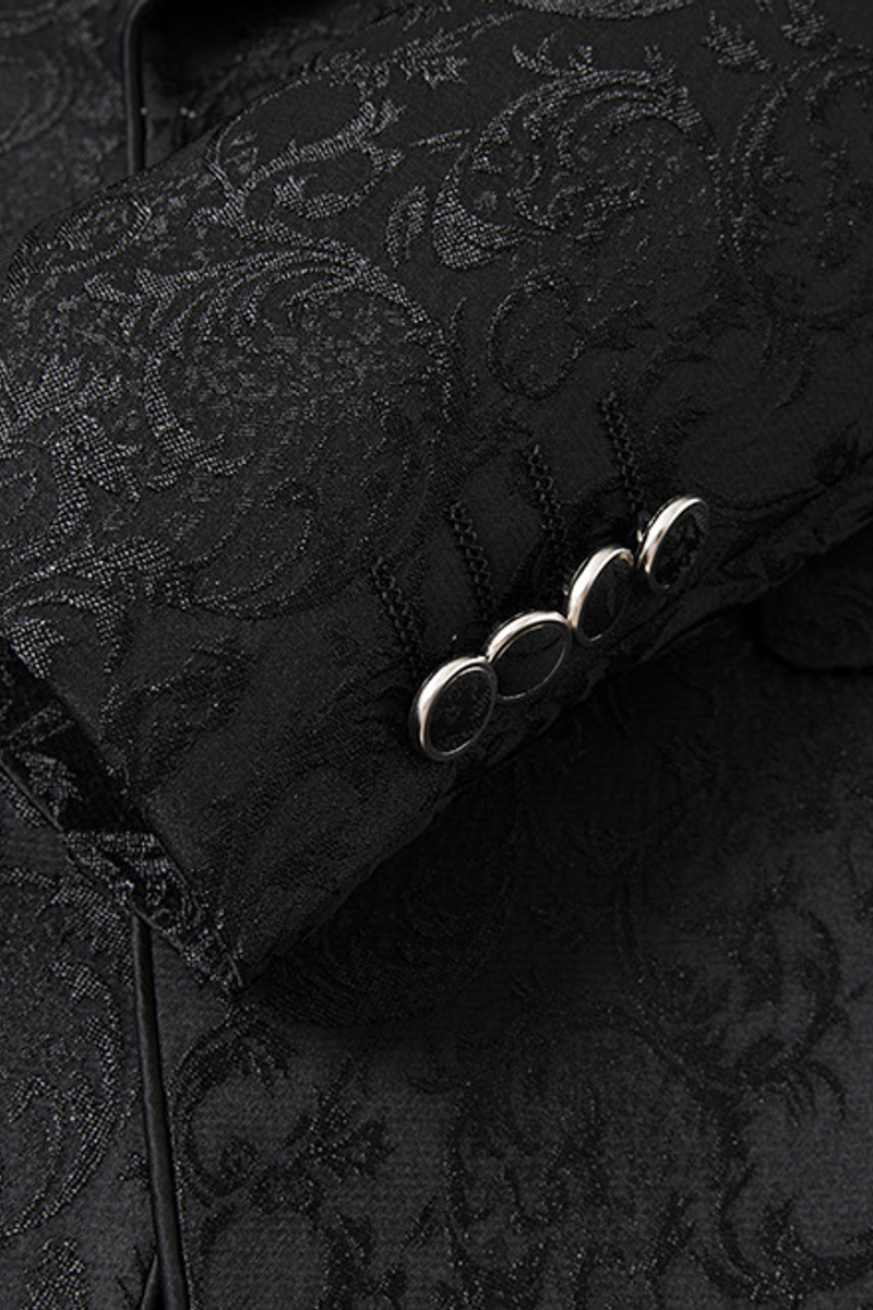 Black Shawl Collar Men's Jacquard Three-Piece Wedding Suit