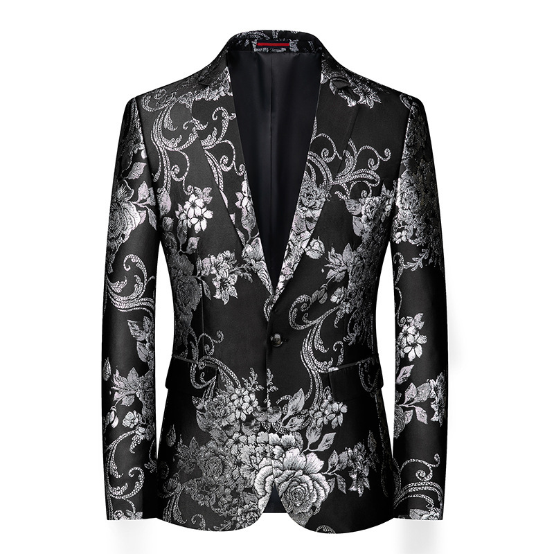 Stylish Black Printed Slim Fit Men Event Blazer