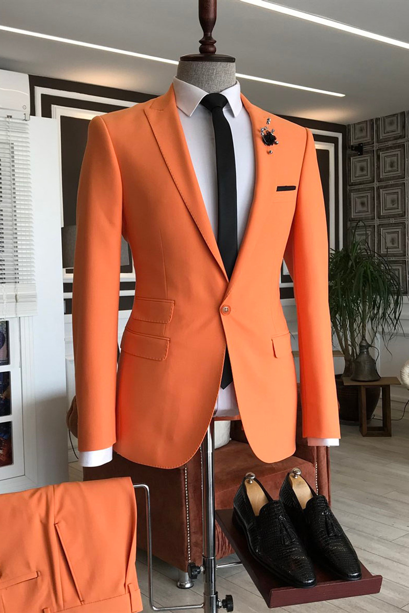 Otis Orange Point Lapel 3 Flap Slim Fit Prom Men Suit