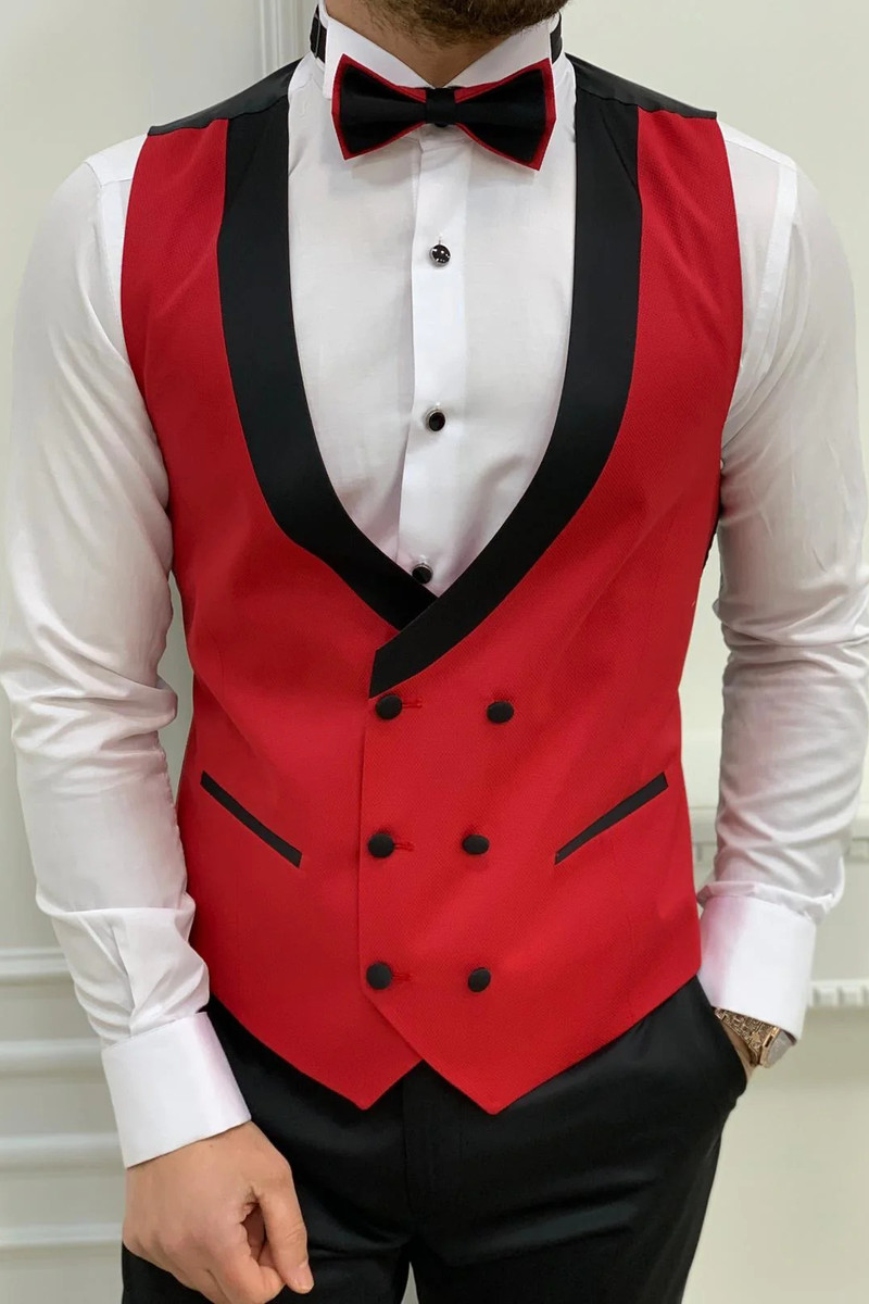 Italian Red Slim Fit Shawl Lapel Three-Piece Tuxedo